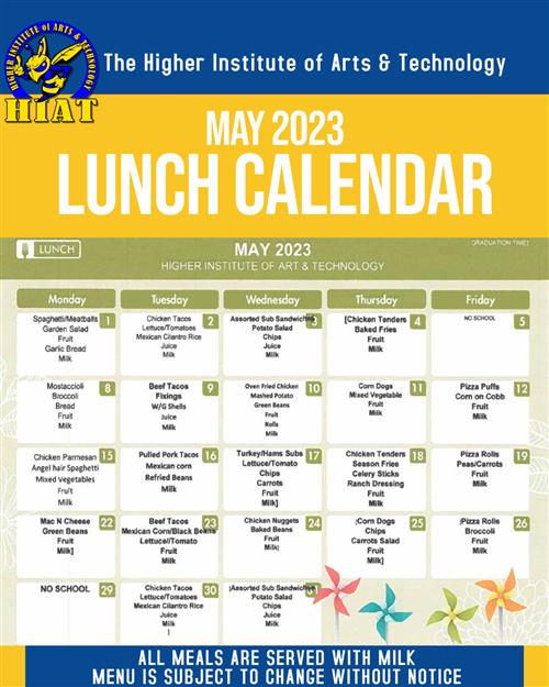HIAT Lunch calendar.
