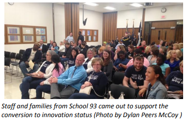 staff and families from School 93 came out to support the conversion to innovation status (photo by dylan peers mccoy)