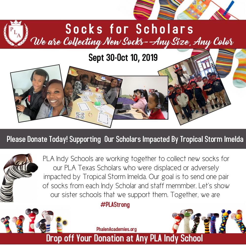 Socks for Scholars Donations for familie simpacted by Tropical Storm Imelda 