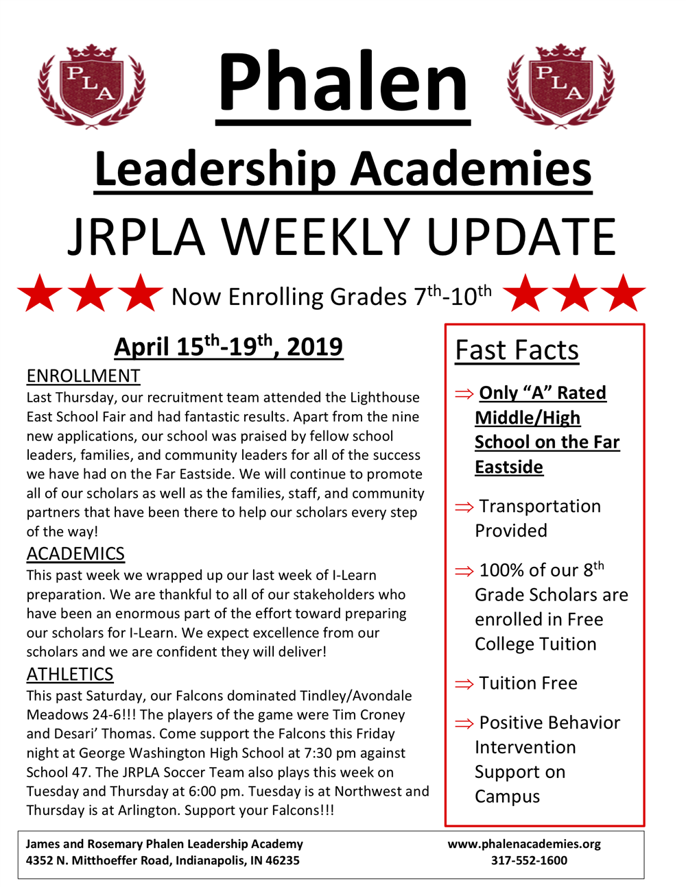 This Week at James and Rosemary Phalen Leadership Academy 